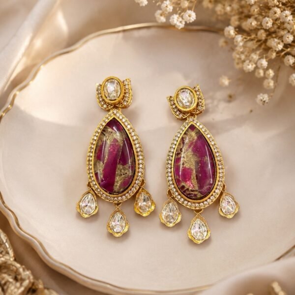 Polki Earrings - Wine