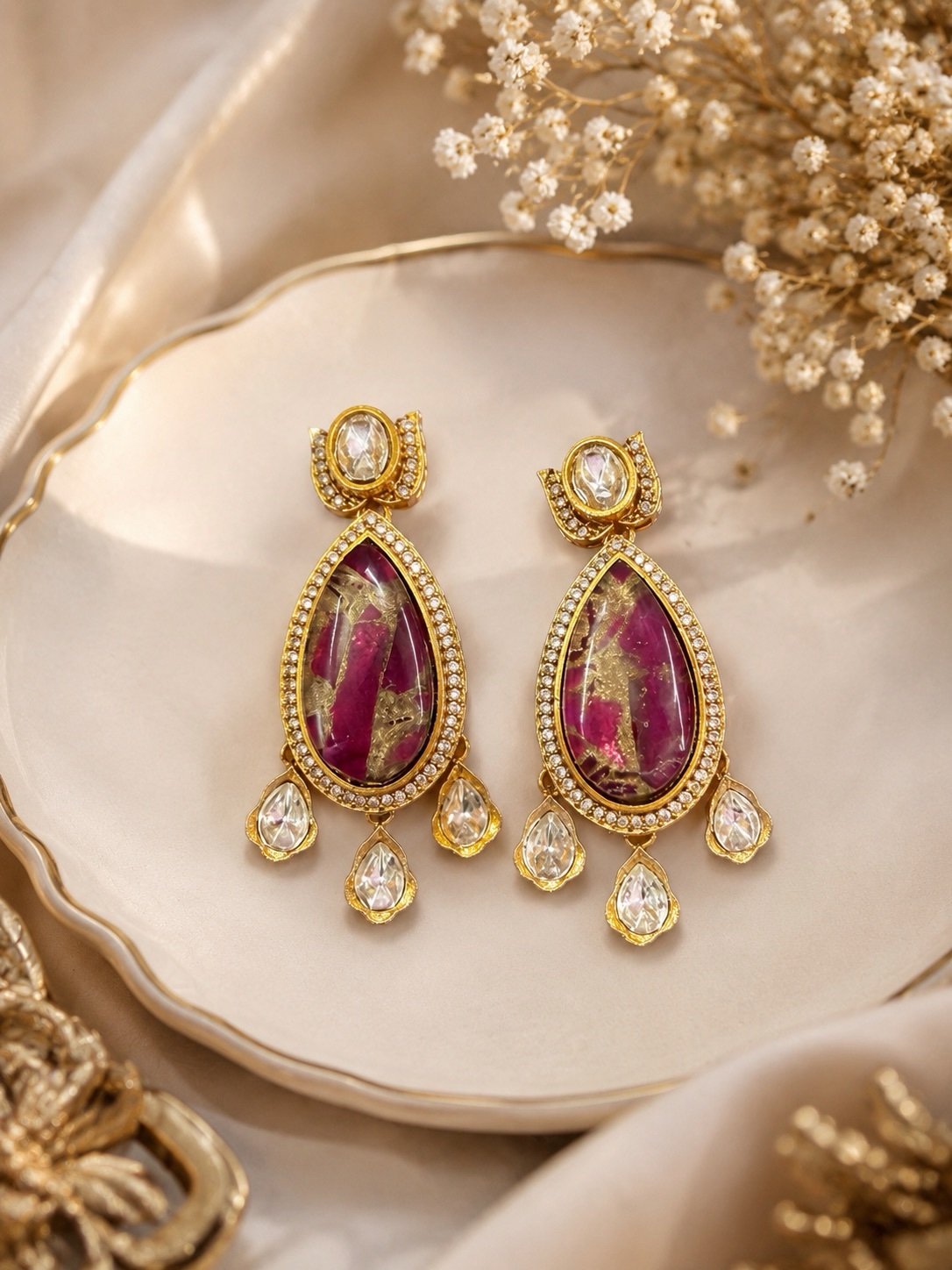 0211987e-8835-4722-bc34-7aebaccc5d1c.jpeg Polki Earrings - Wine - Image 1