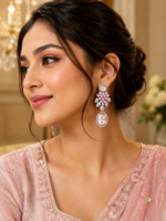 Polki Premium Earrings - Pink - Image 2