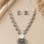 Silver Replica Dolphin With Mother of Pearl Necklace Set With earrings
