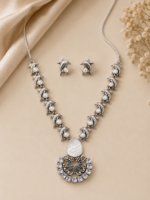 Silver Replica Dolphin With Mother of Pearl Necklace Set With earrings