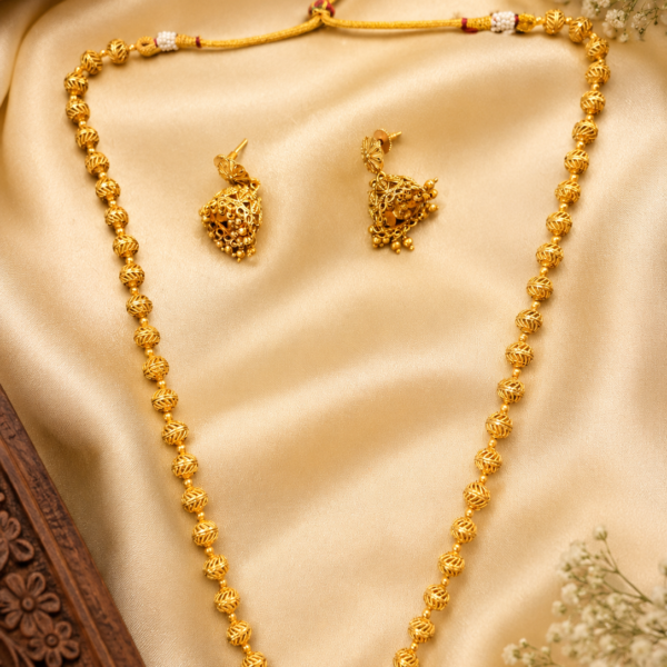 Copper Matar Mala Chain With Jhumki Earrings