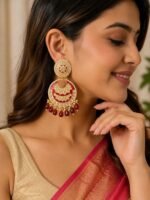 Kundan Earrings - Red - Image 2