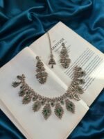 AD Mehendi Polish Necklace Set With Earrings and Mantika - Green - Image 3