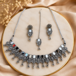Oxidised Choker Set With Square Swastik Mirrors