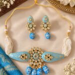 Kundan Choker Necklace Set With earrings - Blue