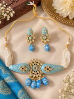 Kundan Choker Necklace Set With earrings - Blue