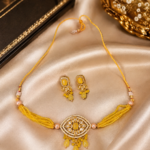 Tyani Kundan Necklace Set With Earrings - Yellow