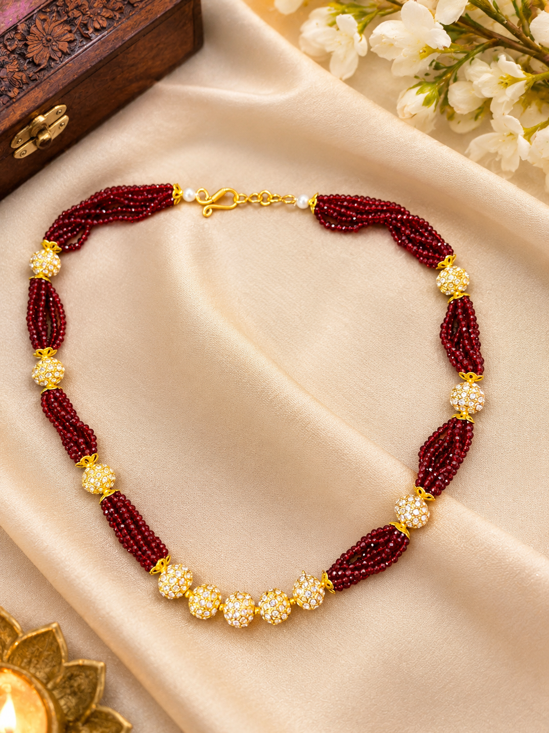 6d19636e-11d9-4db5-8d78-28cf68a28434.png Beautiful Maroon AD Mala - Image 1