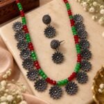 Oxidise Choker With Red Green Mala