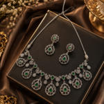 AD Necklace Set With Earrings - Green