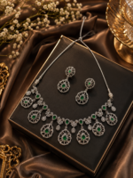 AD Necklace Set With Earrings - Green