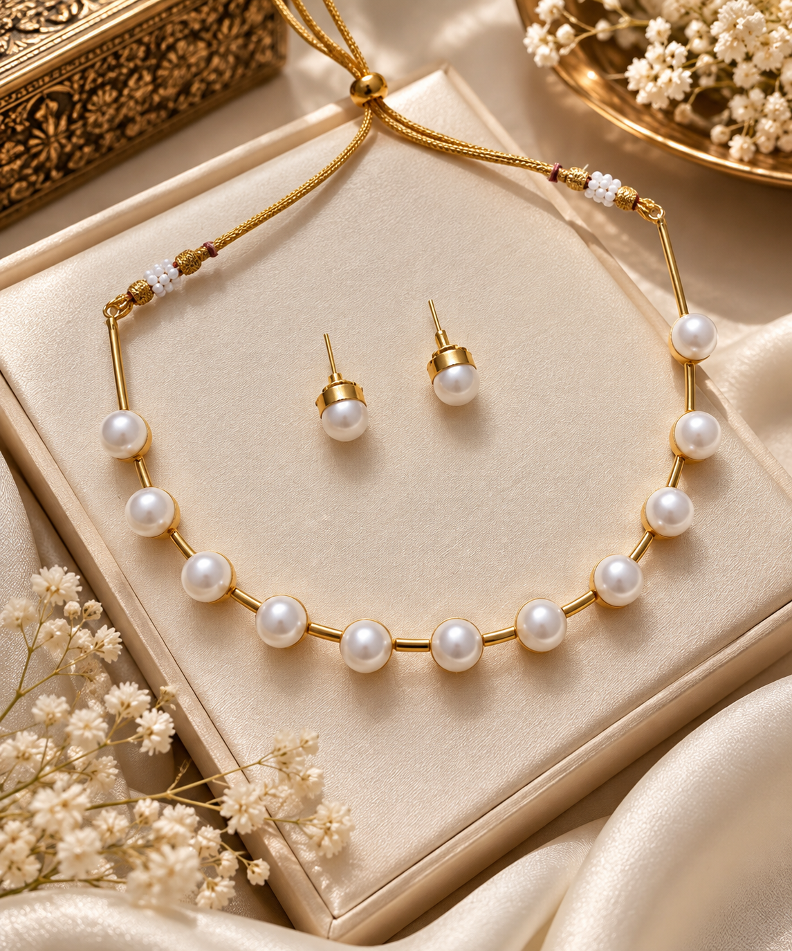 Brass Pearl Hasli With Studs