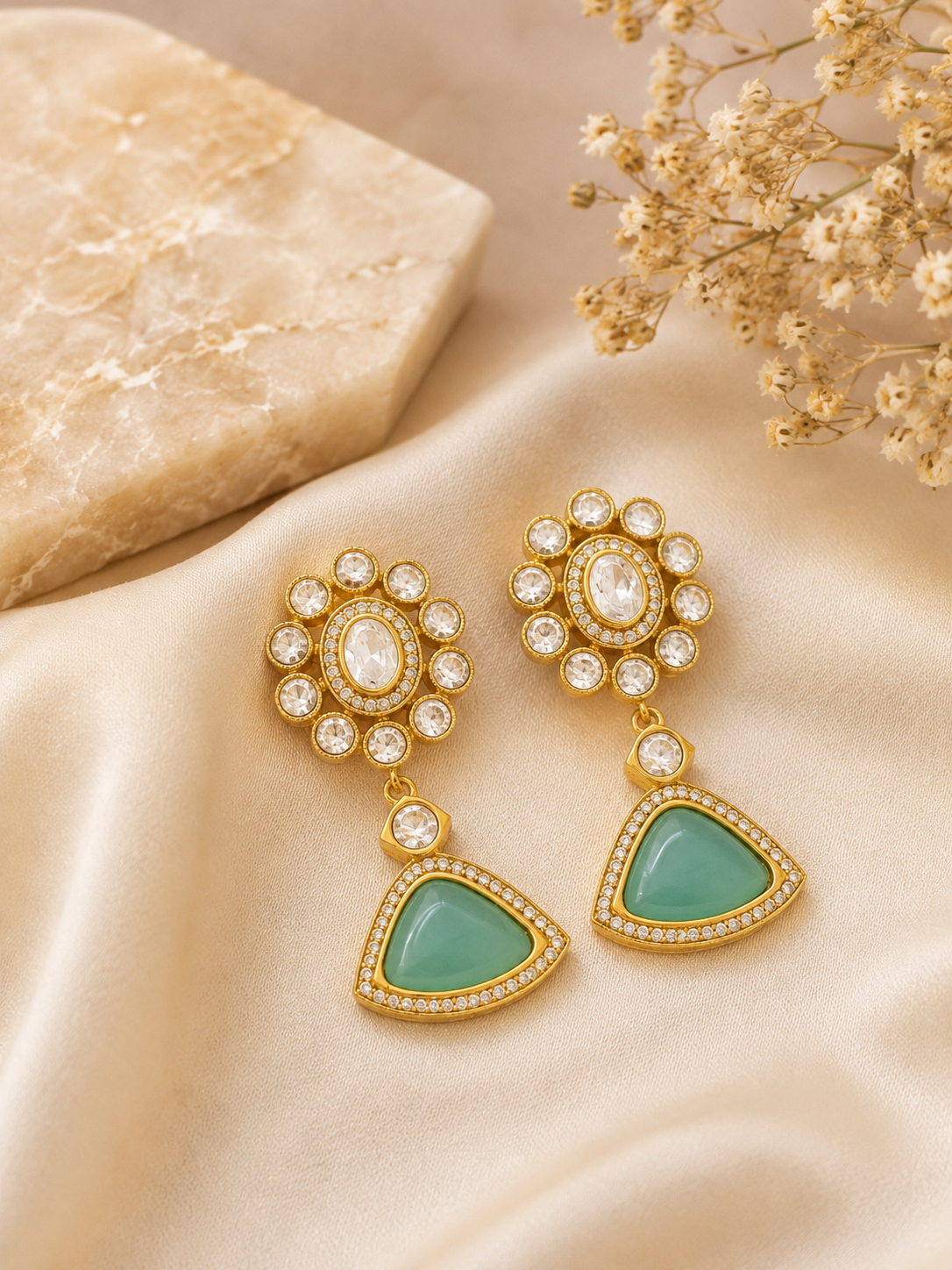 AD Polki Mint Earrings