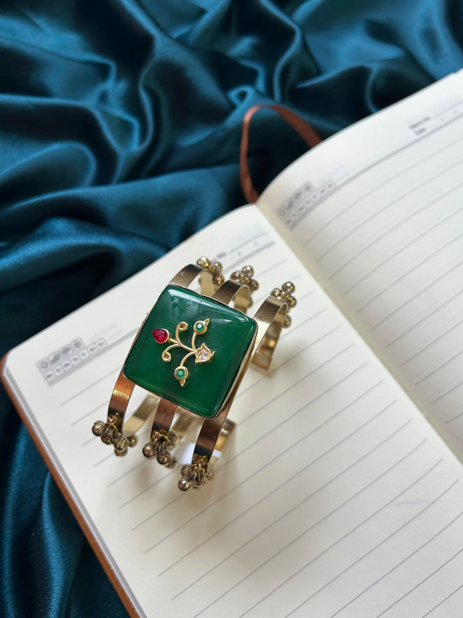 Brass Ghungroo Bracelet - Green