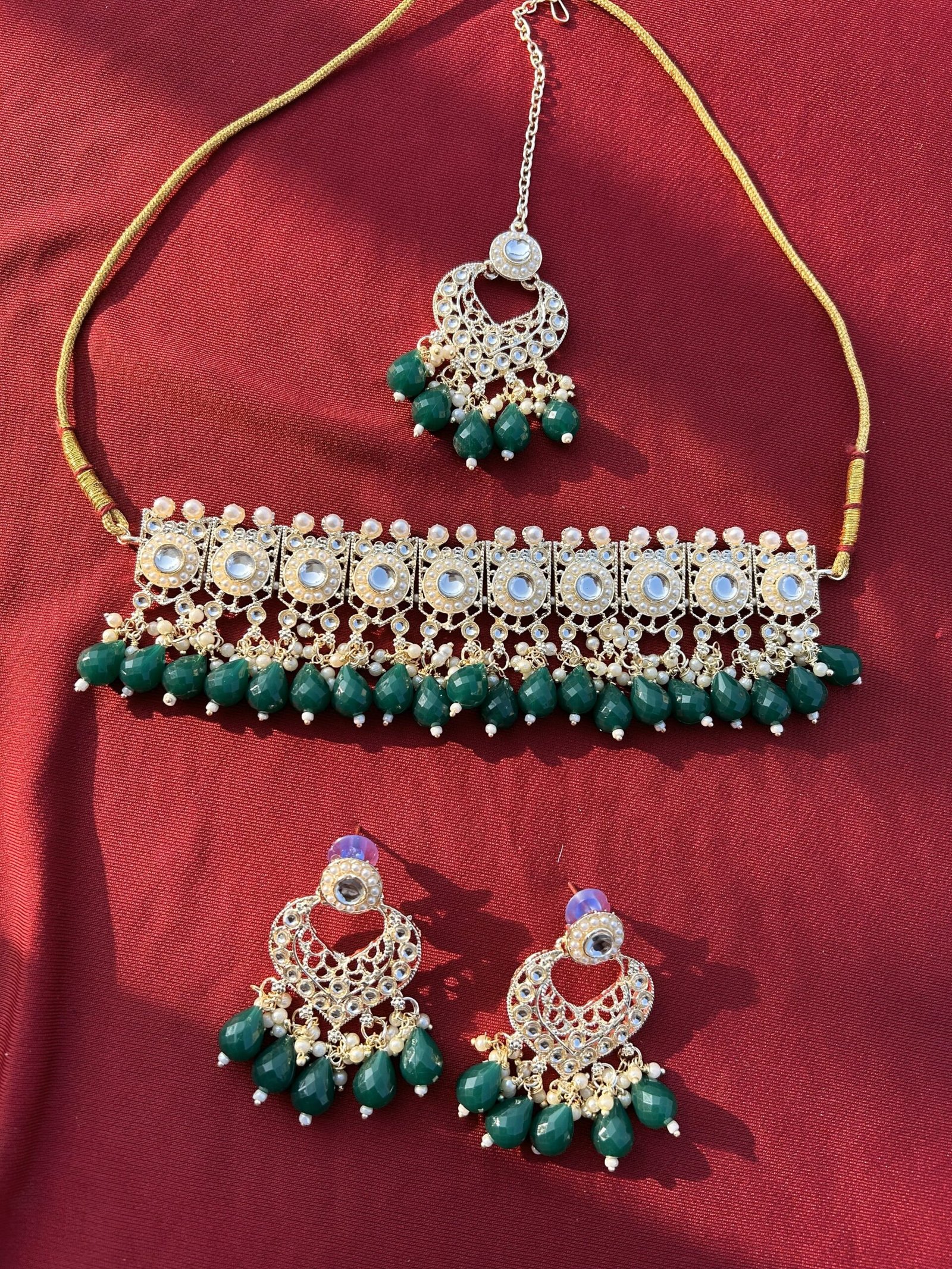 Kundan Neckset With Mangtika - Green