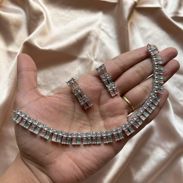 AD Necklace Set - Pink and Mint green