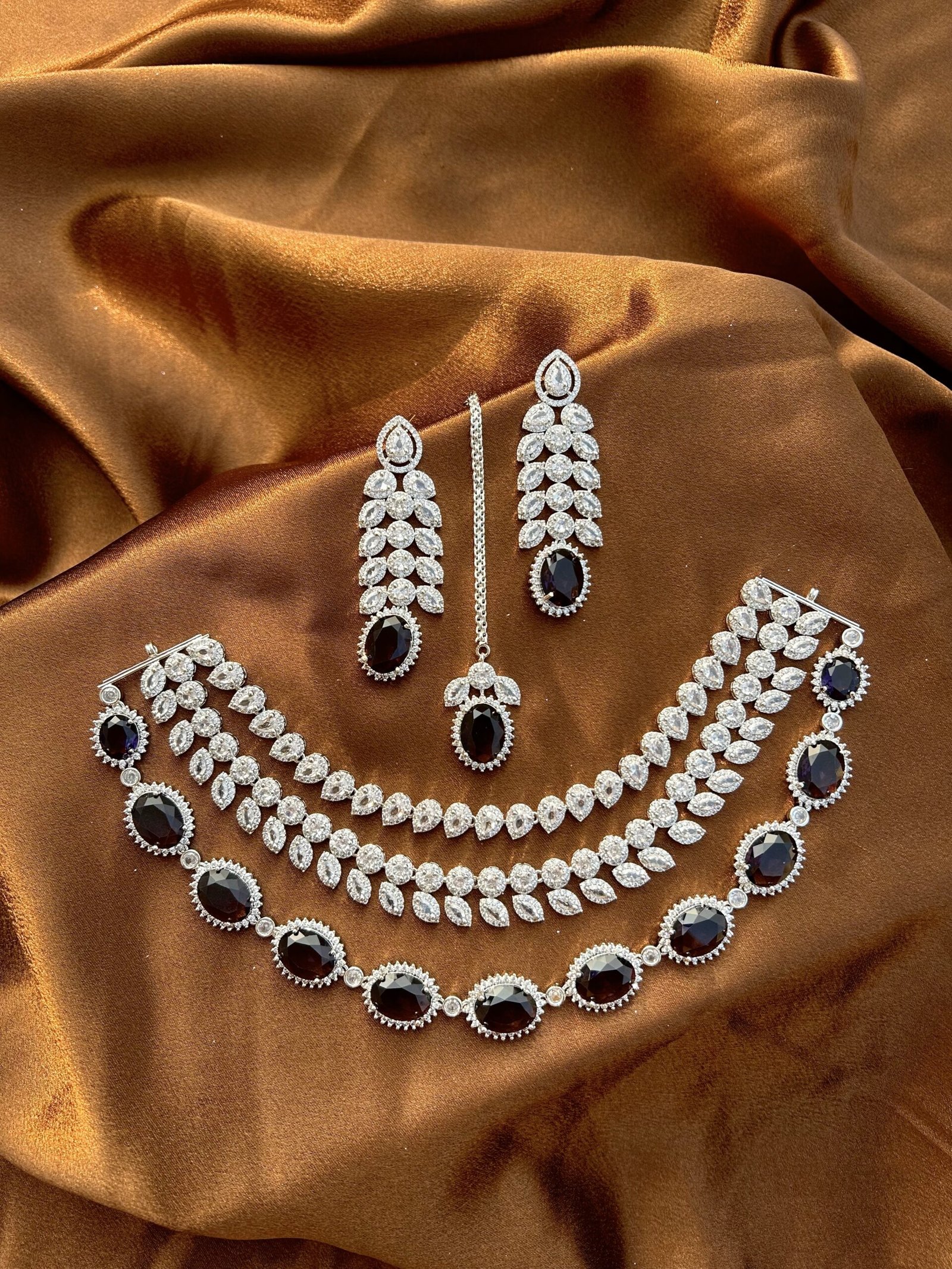 AD Triple Layer Necklace Set - Purple