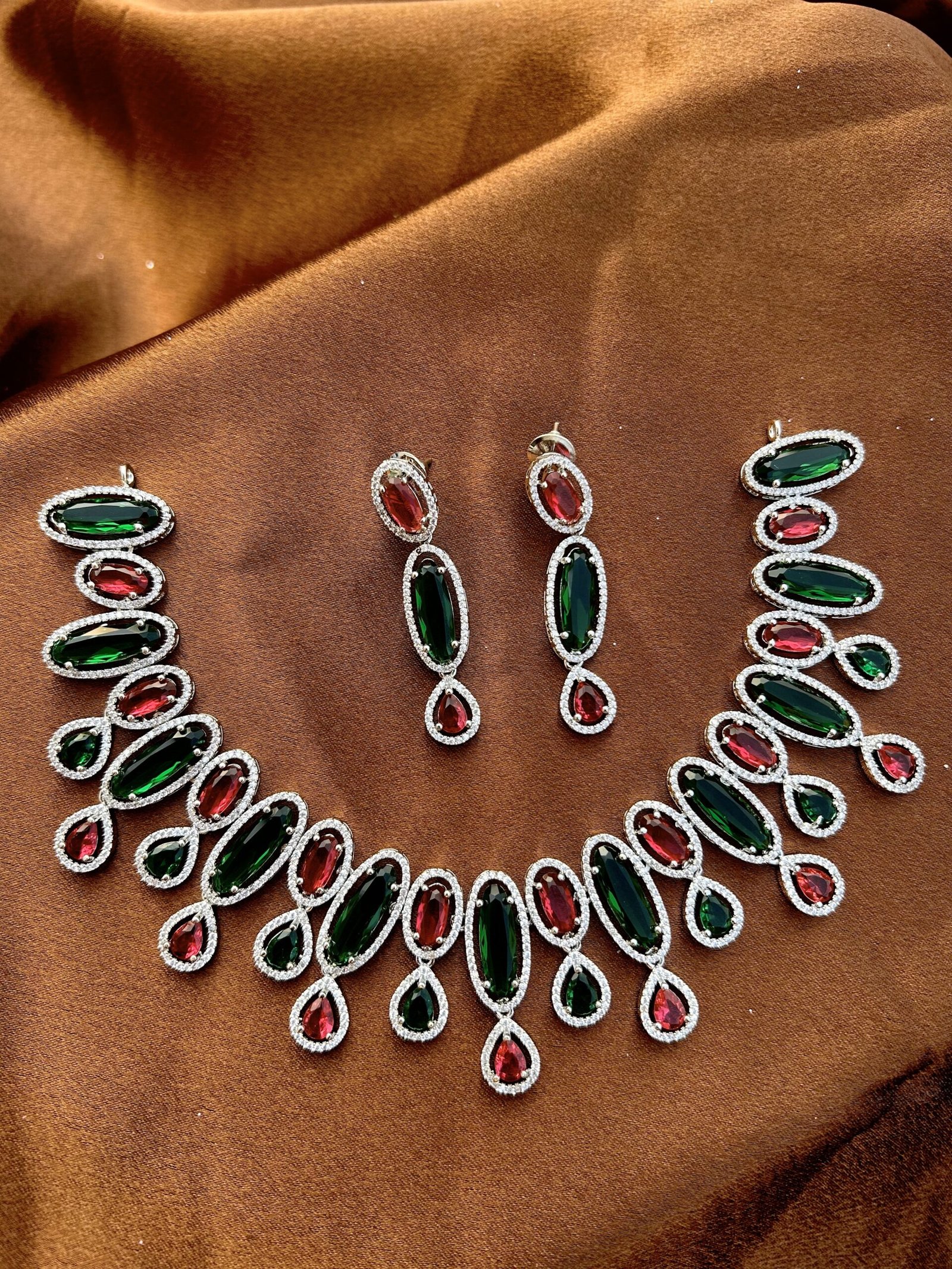 AD Necklace Set - Red and Green
