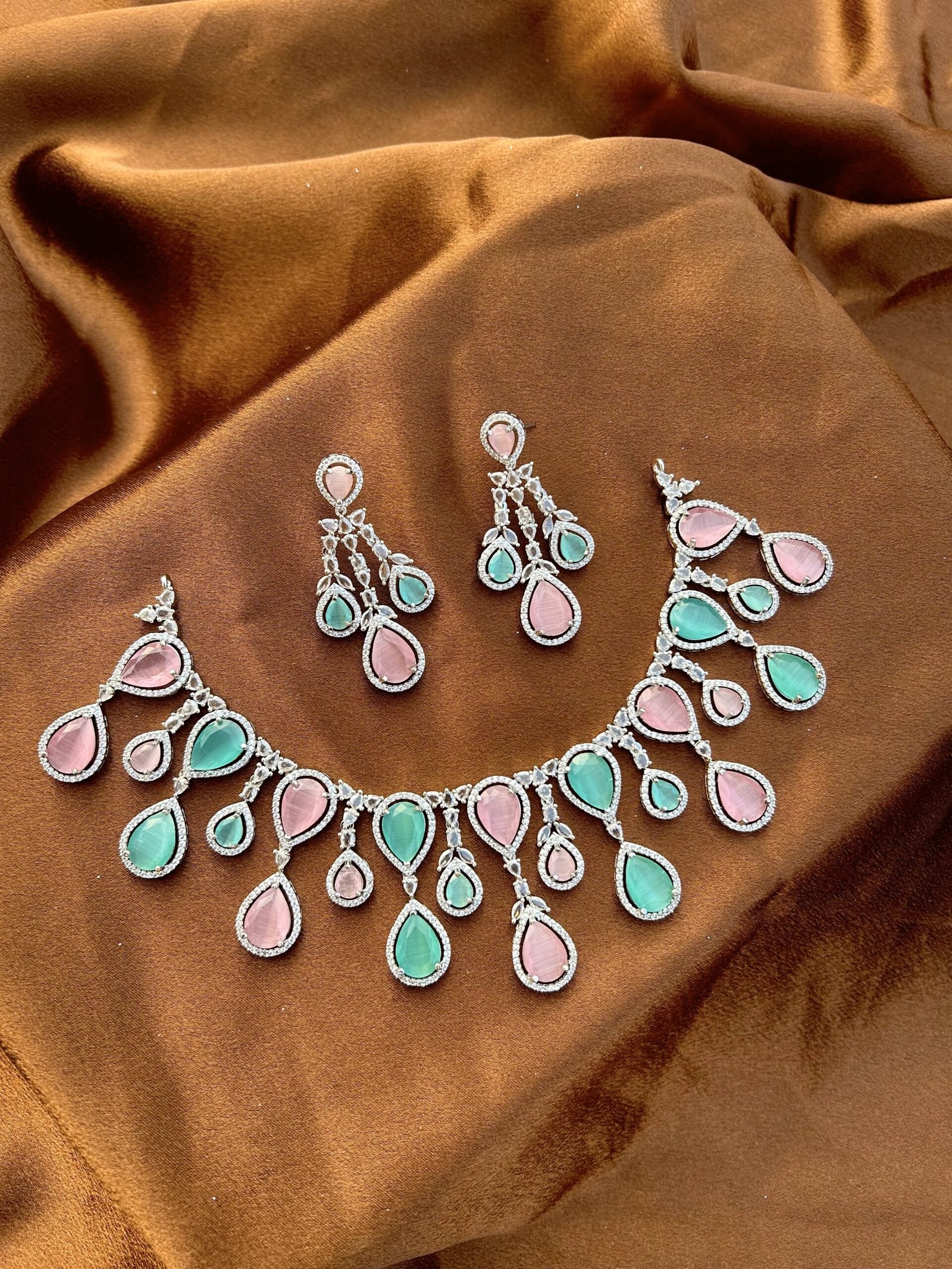 AD Necklace Set - Pink and Mint Green