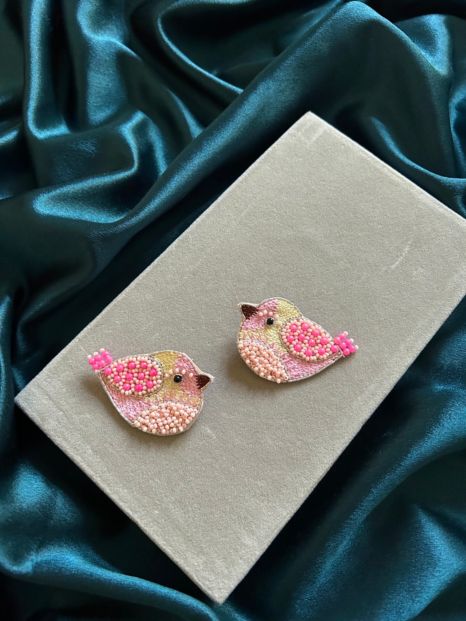 Cute Pink Beaded Bird earrings