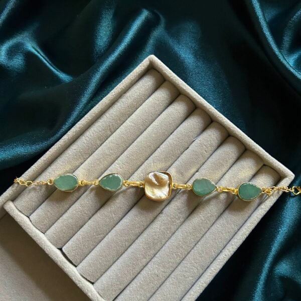 Brass Natural Stone With Druzy Bracelet