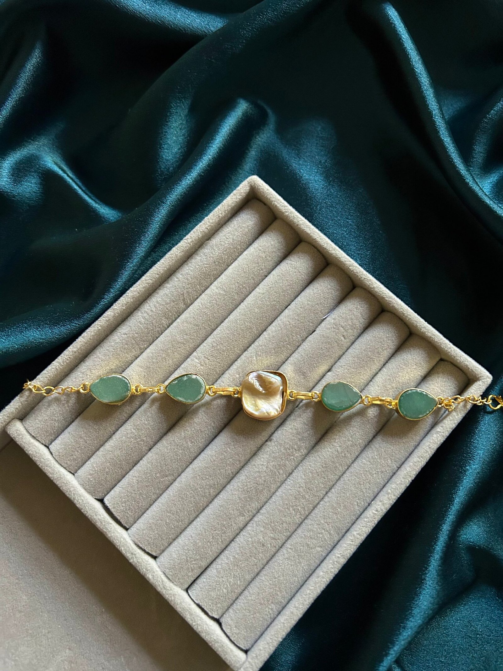 Brass Natural Stone With Druzy Bracelet