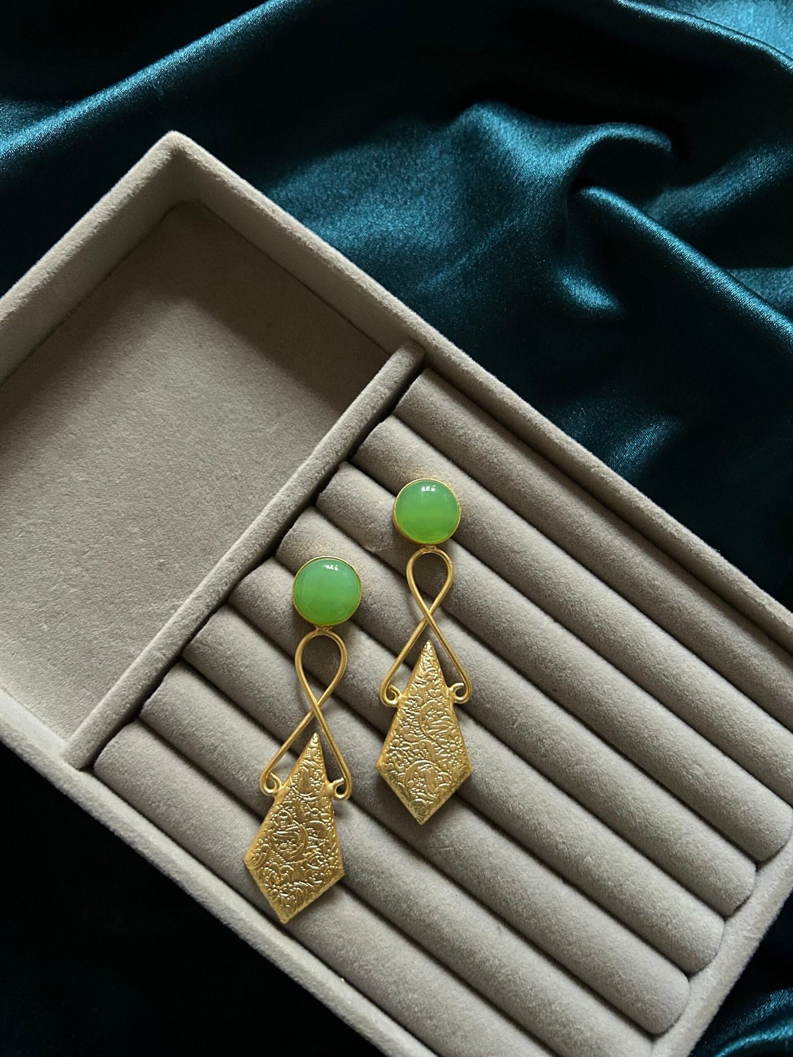 Brass Green Earrings