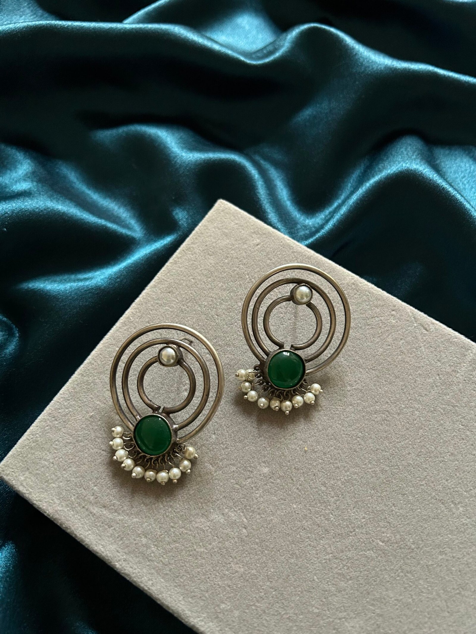 Silver Replica Round Earrings - Green