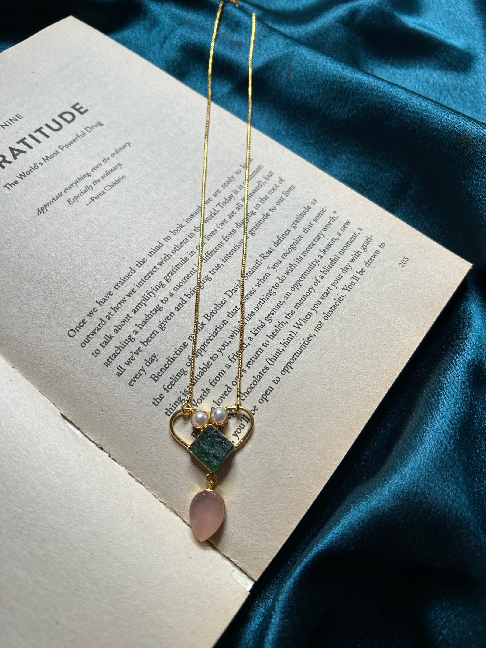 Natural Stone Chain Pendant - Pink Green