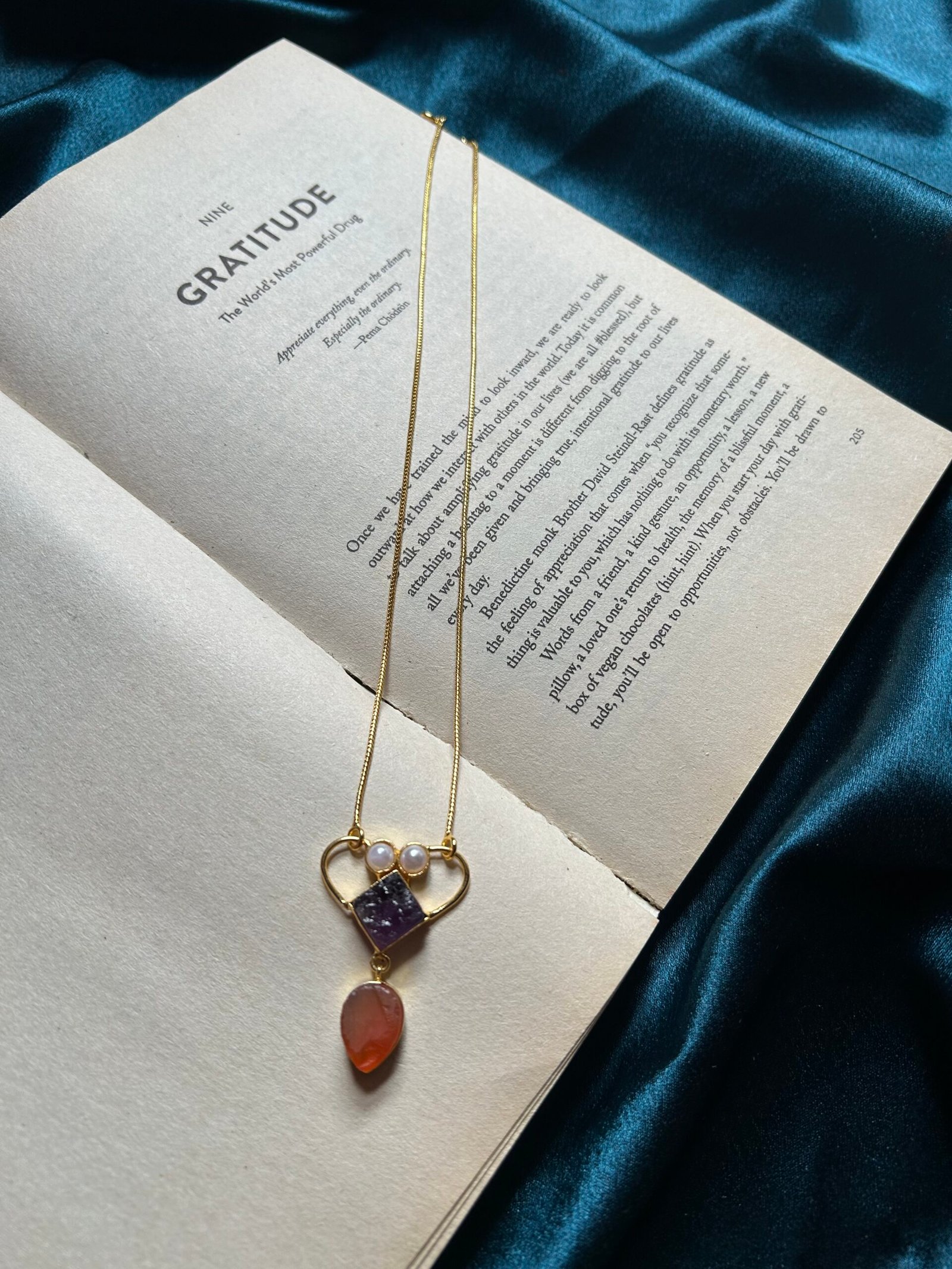 Natural Stone Chain Pendant - Orange Purple