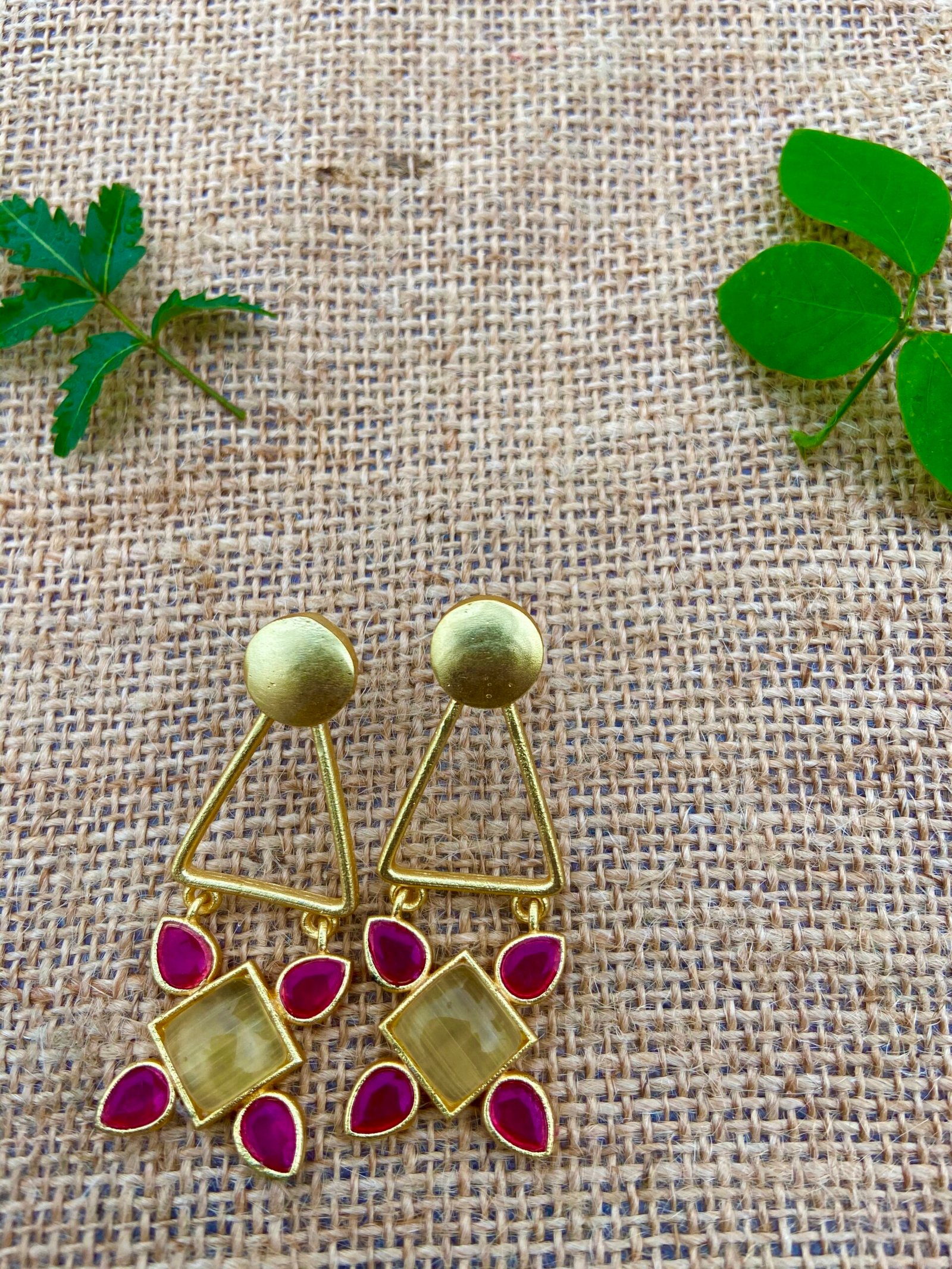 Druzy Brass Red Earrings