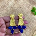 Druzy Brass Lotus Earrings -  Blue