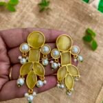 Brass Druzy Earrings with pearl - Yellow