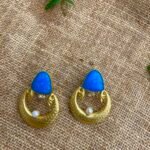 Brass Druzy Earrings golden with Blue Stone