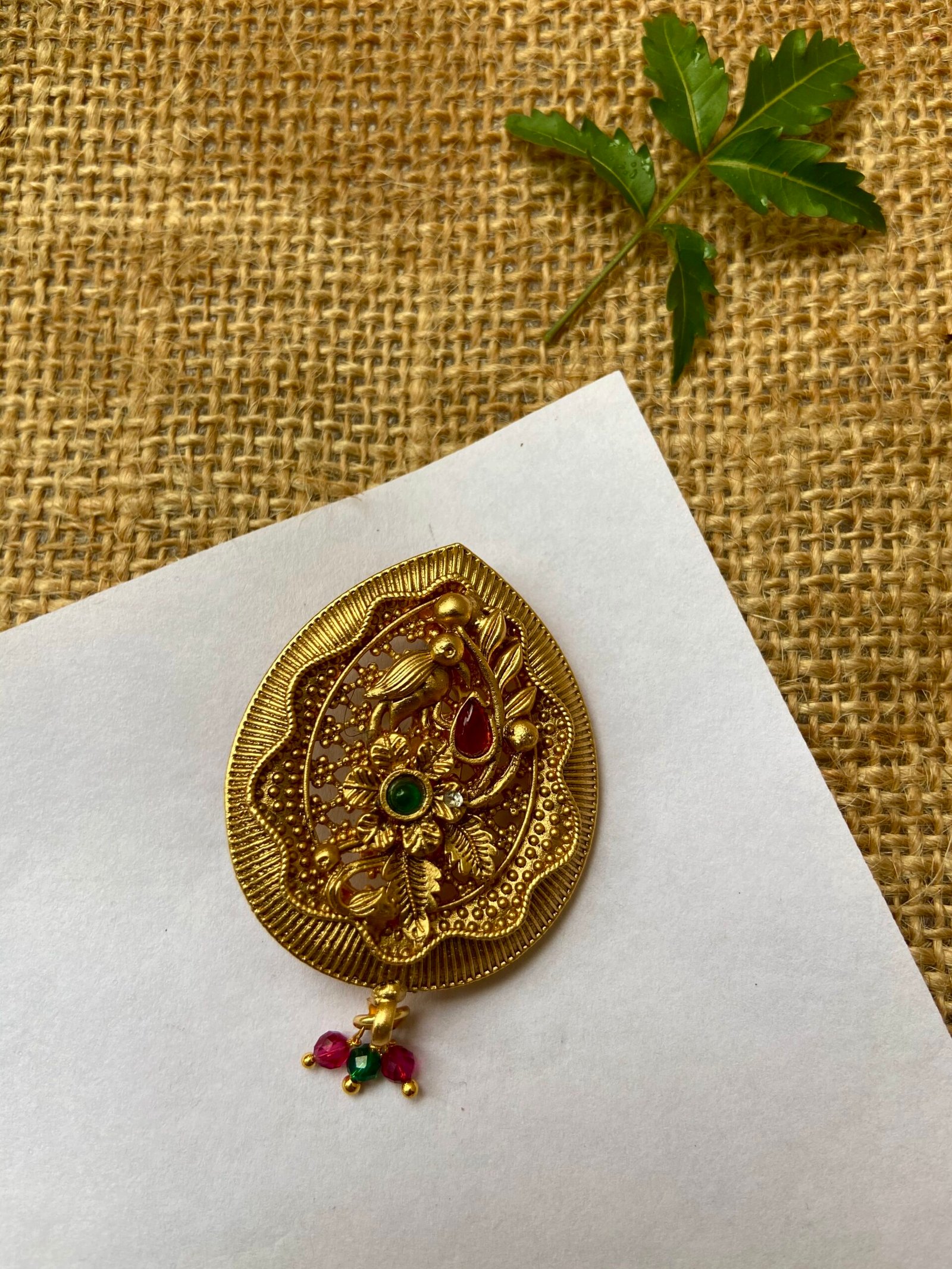 IMG_5179 Leaf Brass Saree Pin - Image 1