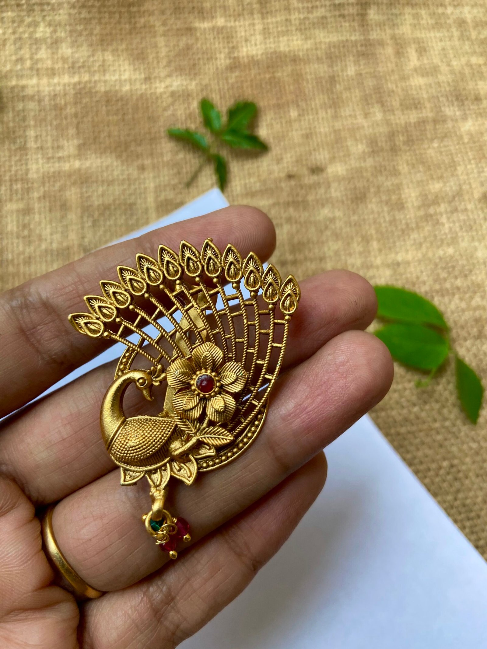 Peacock Brass Saree Pin