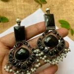 Oxidised Brass Black Earrings
