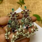 Silver Replica Multi Earrings With Pearl Hangings