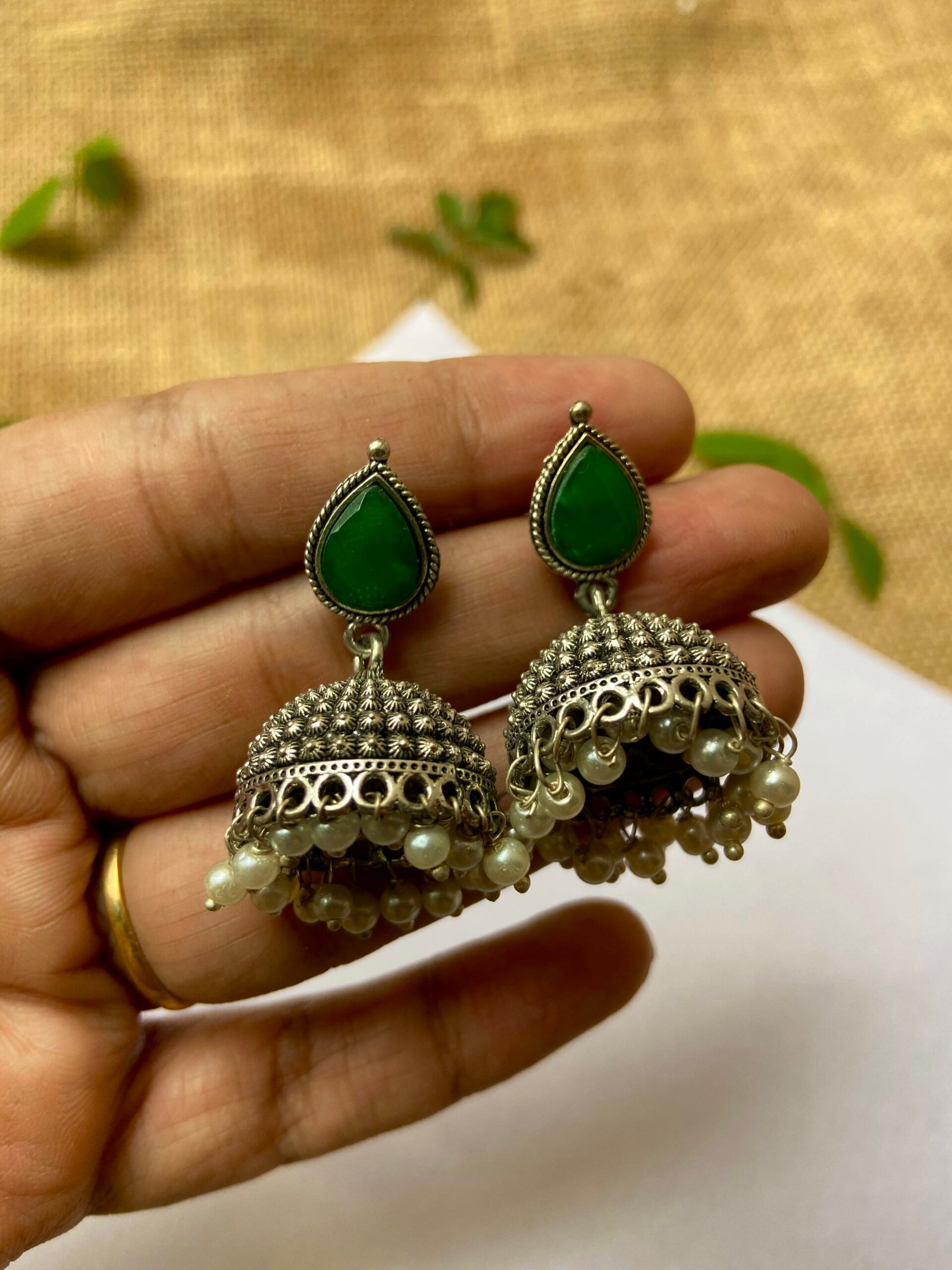 IMG_5204-scaled-1.jpg Siler Replica Green Jhumki - Image 1