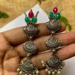 Oxidise Earrings - Ruby and Green