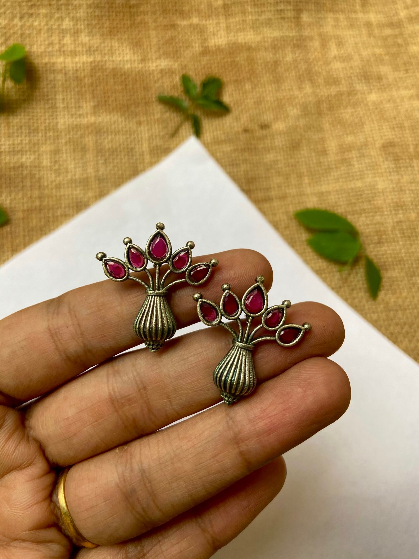 IMG_5220-scaled-1.jpg Pink Tree Studs - Silver Replica - Image 1