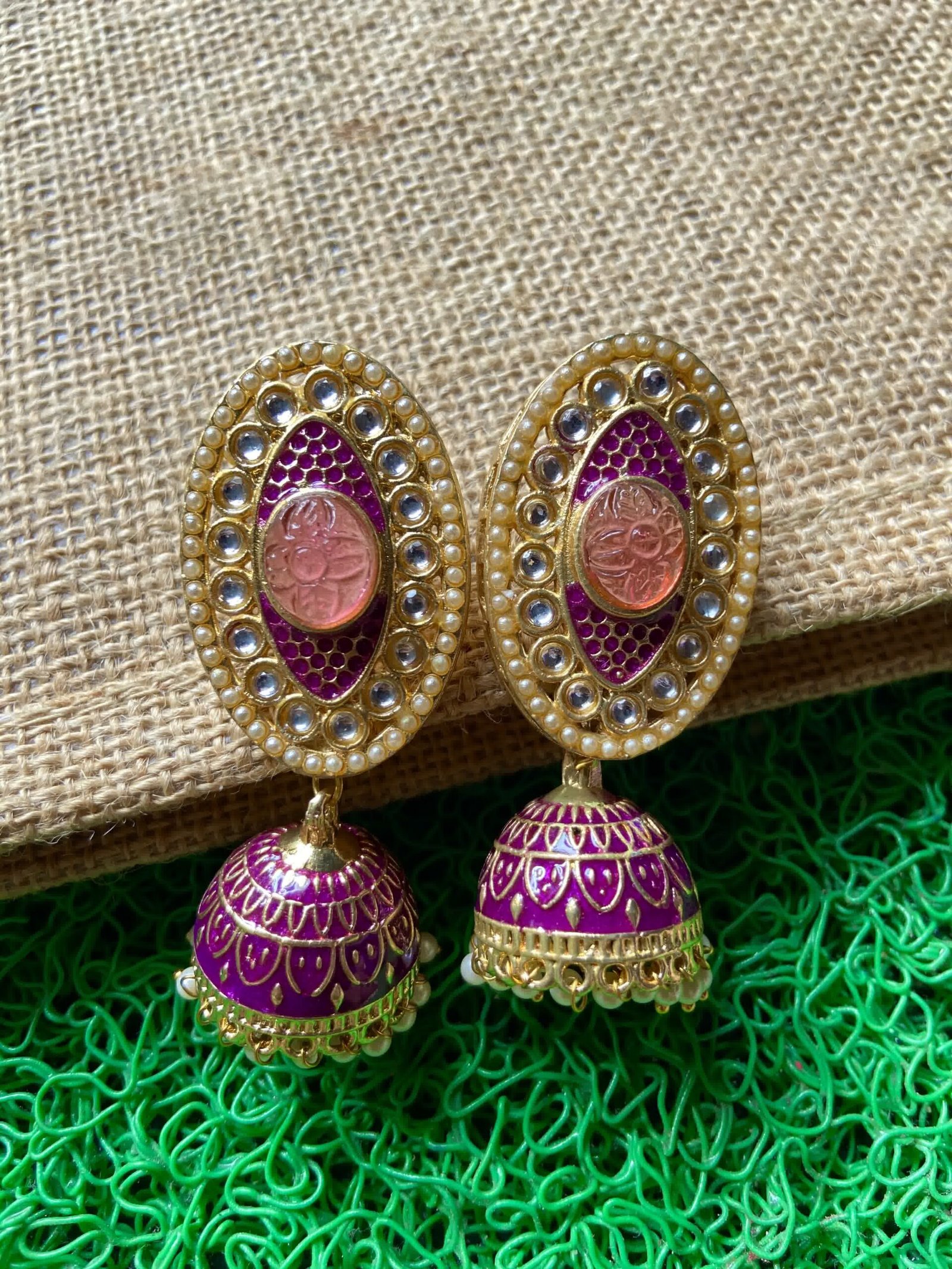 IMG_5248-scaled-1.jpg Purple Kundan Jhumki - Image 1