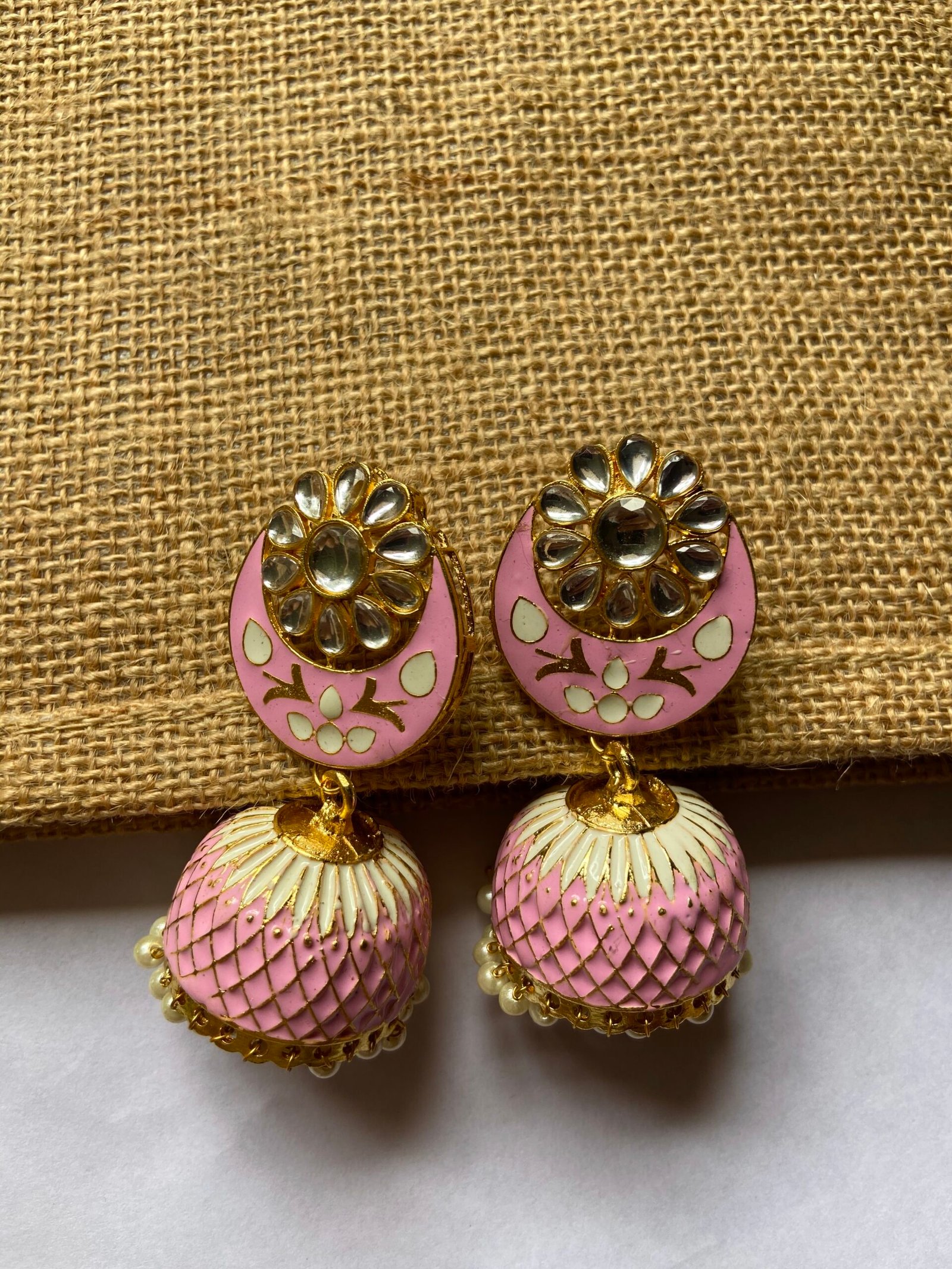 Meenakari Kundan Pink Jhumka