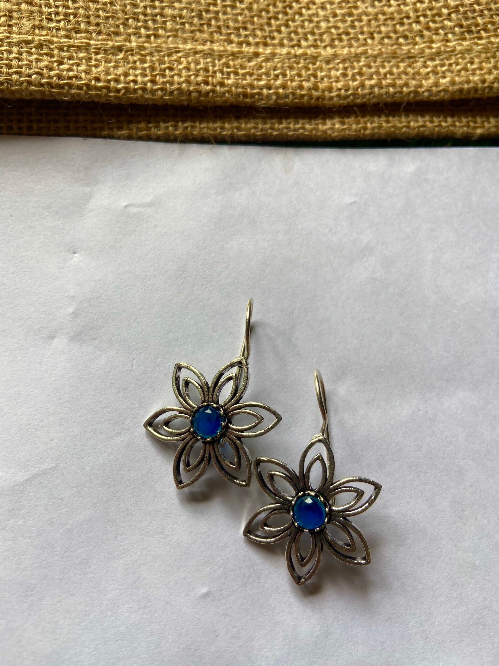 Silver Lookalike Blue Flower Studs