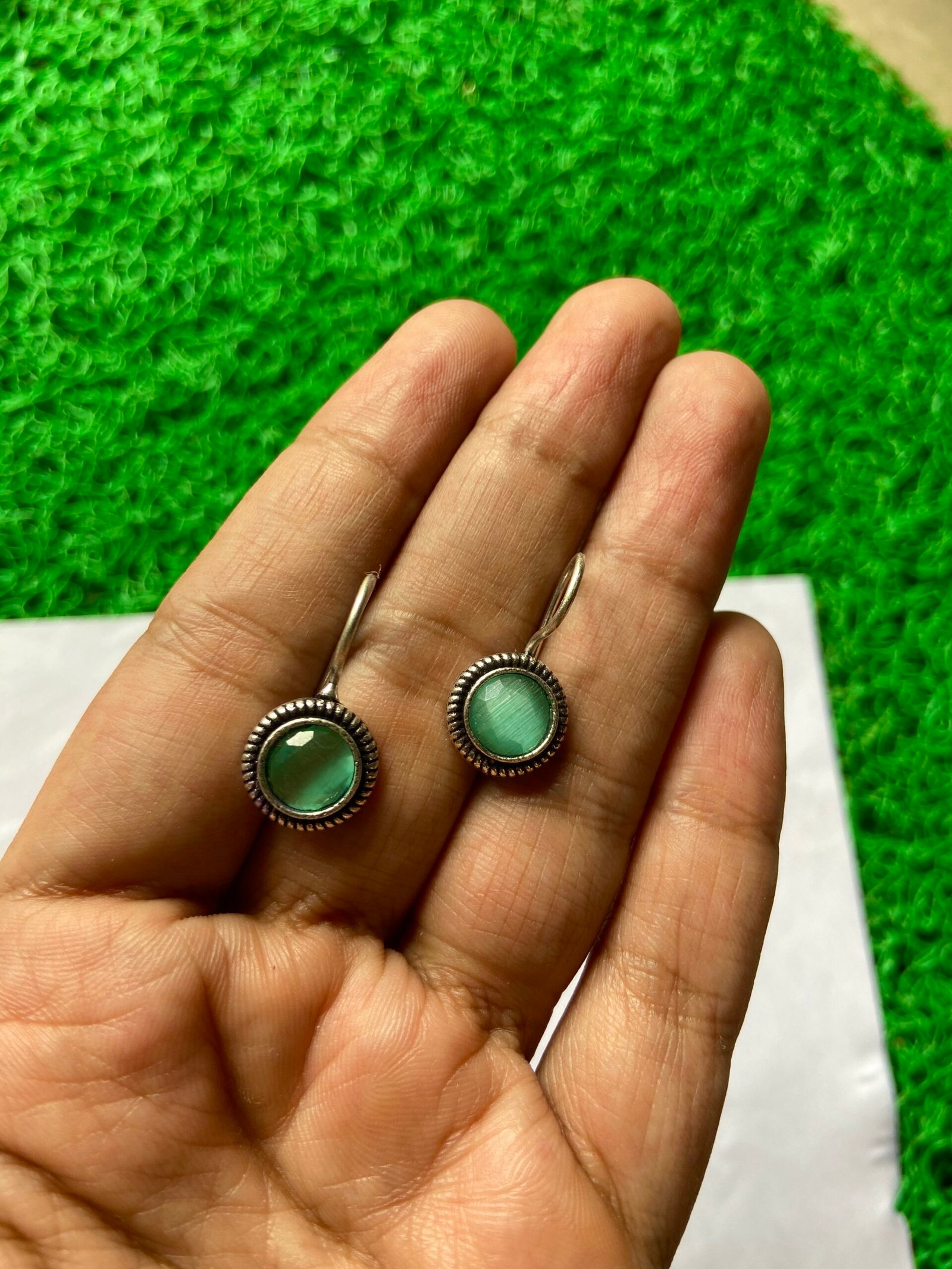 Silver Lookalike Teal Studs