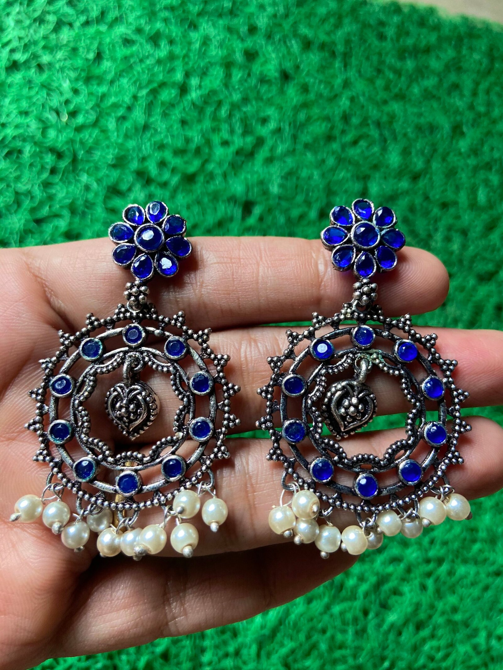 Oxidised Blue Earrings
