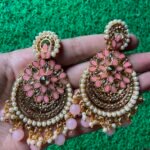 Rajasthani Earrings - Golden with Baby Pink