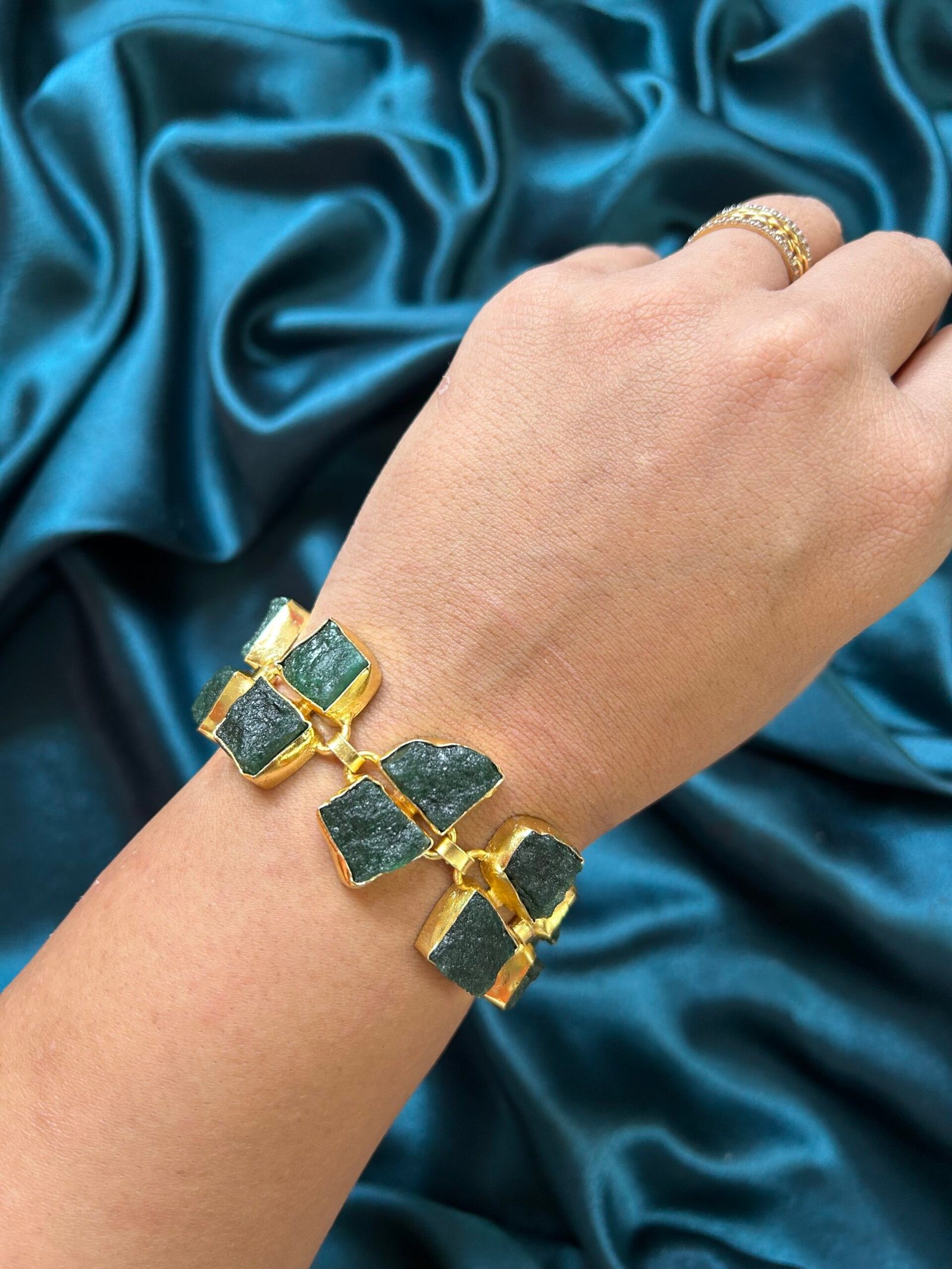 Brass Natural Stone Green Bracelet