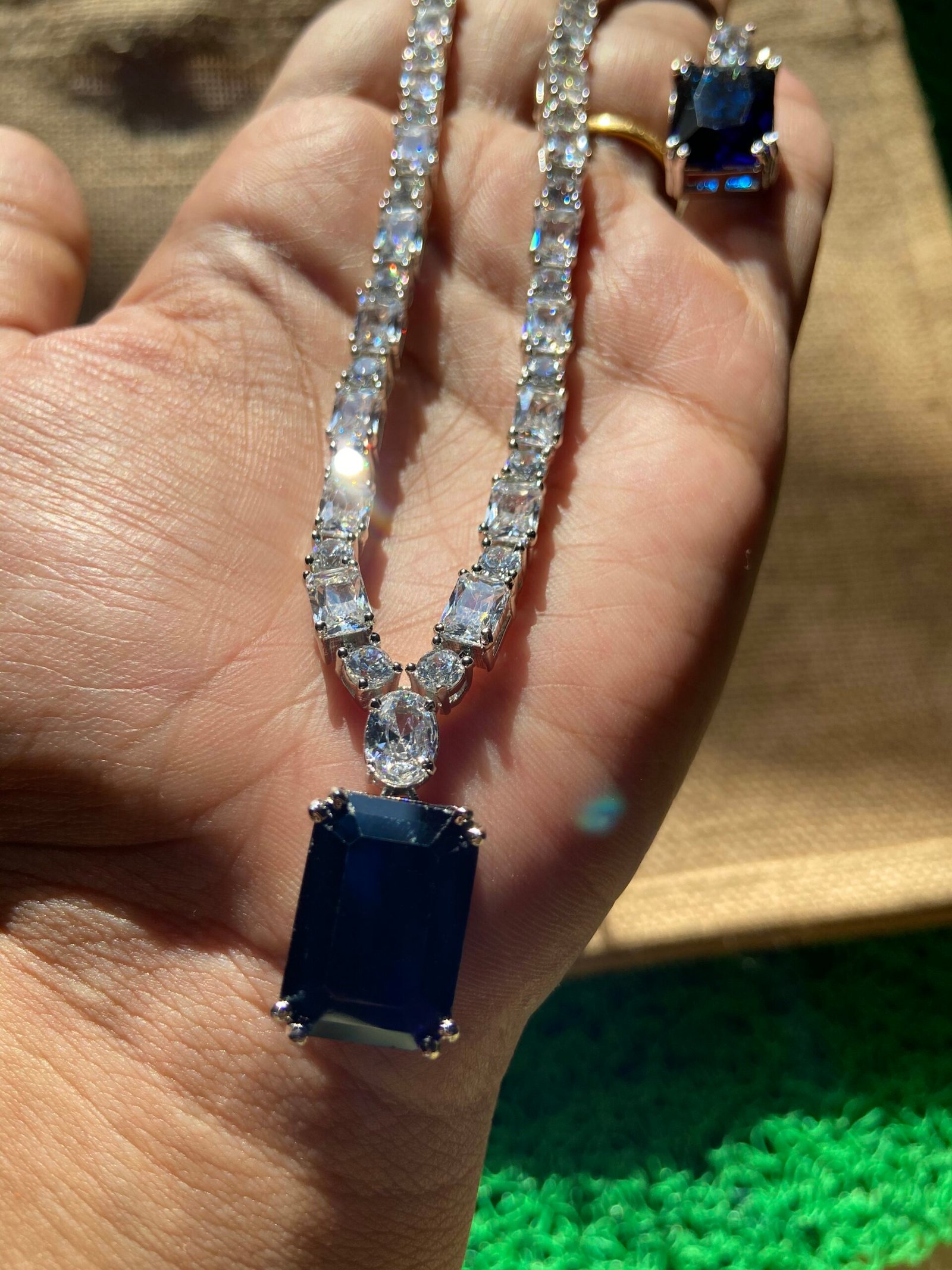 Emerald Blue AD Necklace